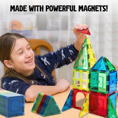 Shapemags Magnetic Tiles Set for Kids - STEM Educational Building Blocks with Car Base and Stabilizer Plate, 100 pieces ,Shapes & Tiles