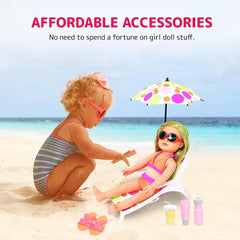 10-Piece Doll Beach Set for 18 inch doll accessories: Summer Fun Collection with Swimsuit, Umbrella, Beach Chair, and More!