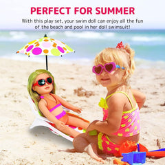 10-Piece Doll Beach Set for 18 inch doll accessories: Summer Fun Collection with Swimsuit, Umbrella, Beach Chair, and More!