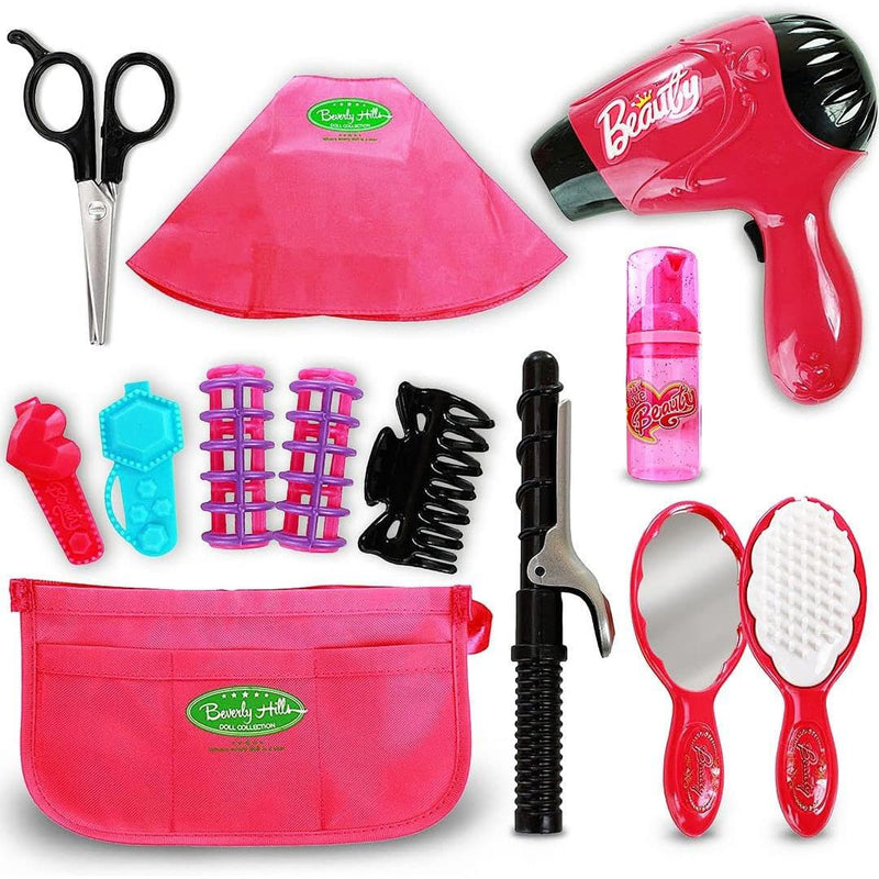 18 Inch Doll Beauty Salon Set with 13 Pieces - Hair Styling Accessories Included