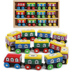 ABC Magnetic Wooden Train Set - 12 Piece Learning Toy for Toddlers - Alphabet and Numbers Recognition