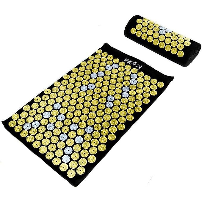 Acupressure Mat and Pillow Set - Natural Pain Relief for Neck, Upper, and Lower Back, Migraine Support, Yellow