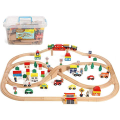 All-in-One Wooden Train Set - 100 Piece Railway Toy with Magnetic Trains and Accessories