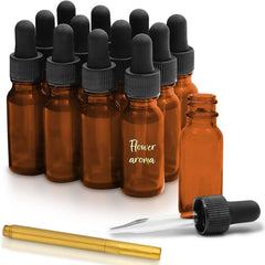 Amber Glass Dropper Bottles - 1oz For Essential Oils, Serums, and Liquid Extracts - With Glass Droppers & Gold Pen