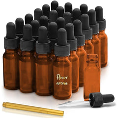 Amber Glass Dropper Bottles - 1oz For Essential Oils, Serums, and Liquid Extracts - With Glass Droppers & Gold Pen