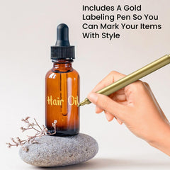 Amber Glass Dropper Bottles - 1oz For Essential Oils, Serums, and Liquid Extracts - With Glass Droppers & Gold Pen