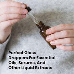 Amber Glass Dropper Bottles - 1oz For Essential Oils, Serums, and Liquid Extracts - With Glass Droppers & Gold Pen