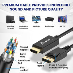 AURUM CABLES 4K DisplayPort to HDMI Cable for Stunning Visuals - 4K@30Hz, 1080P@120Hz Support