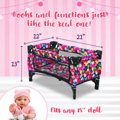 Baby Doll Crib - Fits Dolls Up to 18 Inches - Includes Blanket and Carry-Along Storage Bag - Gumball