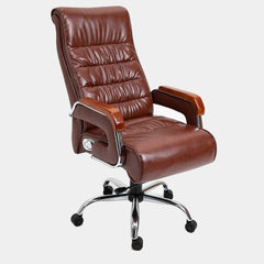 Big and Tall Office Chair - High Back Reclining Executive Chair - Bonded Faux Leather - Adjustable Desk Chair - Comfortable Luxury - Computer Chair - Steel Chrome Base - Wooden Armrest