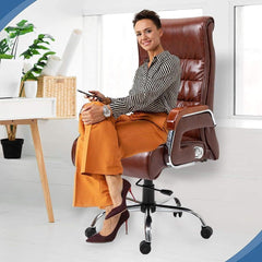 Big and Tall Office Chair - High Back Reclining Executive Chair - Bonded Faux Leather - Adjustable Desk Chair - Comfortable Luxury - Computer Chair - Steel Chrome Base - Wooden Armrest