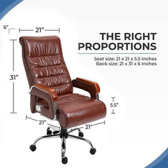 Big and Tall Office Chair - High Back Reclining Executive Chair - Bonded Faux Leather - Adjustable Desk Chair - Comfortable Luxury - Computer Chair - Steel Chrome Base - Wooden Armrest