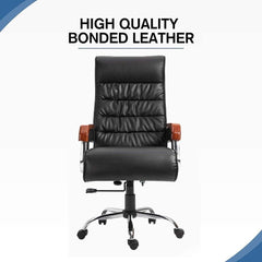 Big and Tall Office Chair - High Back Reclining Executive Chair - Bonded Faux Leather - Adjustable Desk Chair - Comfortable Luxury - Computer Chair - Steel Chrome Base - Wooden Armrest