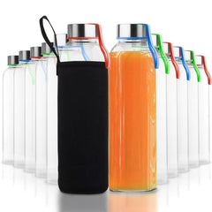 Chef's Star 18 oz Reusable Glass Bottles for Juices and Smoothies