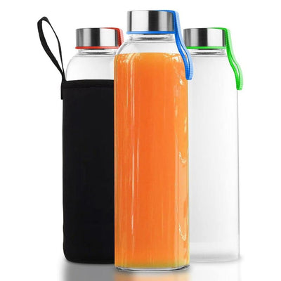 Chef's Star 18 oz Reusable Glass Bottles for Juices and Smoothies