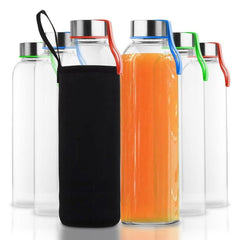 Chef's Star 18 oz Reusable Glass Bottles for Juices and Smoothies