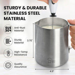 Chef's Star Stainless Steel, 20 Oz Milk Frothing Pitcher and Manual Ceramic Coffee Grinder, Portable Grinder With Detachable Glass Base and Milk Frothing Cup for Latte Foam