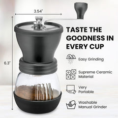 Chef's Star Stainless Steel, 20 Oz Milk Frothing Pitcher and Manual Ceramic Coffee Grinder, Portable Grinder With Detachable Glass Base and Milk Frothing Cup for Latte Foam