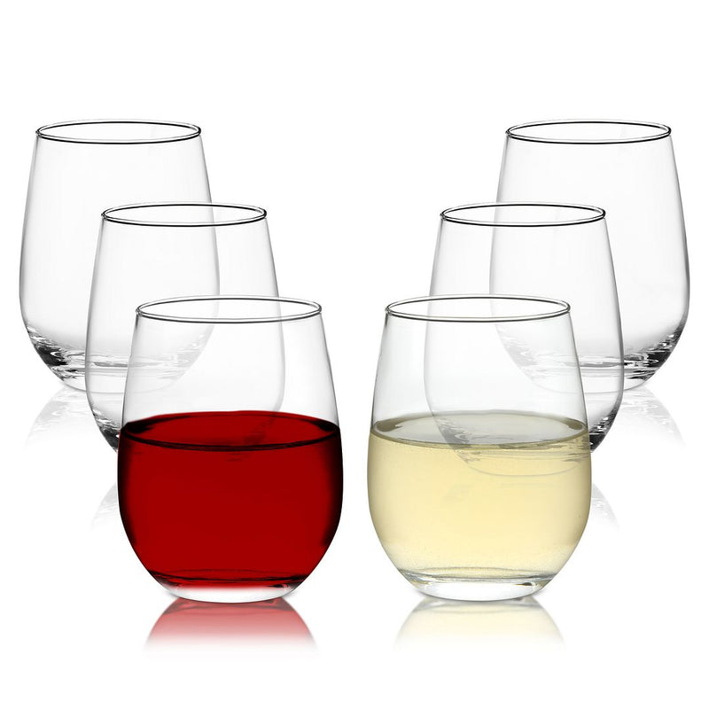 Chef's Star Stemless Wine Glasses - 15 oz Clear Glass Tumblers for Cocktails, Red Wine, and Scotch - Elegant, Stable Design for Homes and Bars