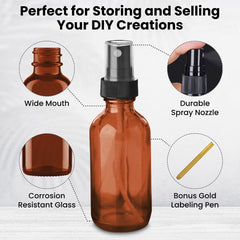 CULINAIRE Glass Spray Bottles with Gold Pen Marker - Versatile, Portable, and Reusable