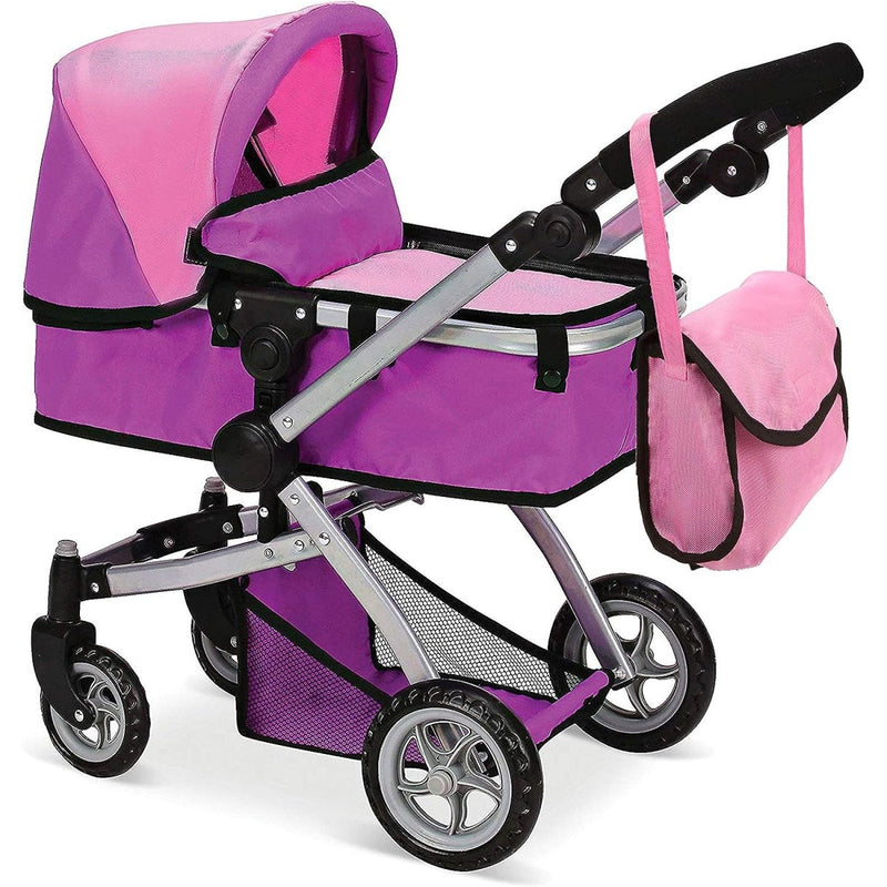 Deluxe Foldable Toy Baby Doll Stroller with Swivel Wheels, Adjustable Handle, Convertible Seat, Bassinet, and Diaper Bag