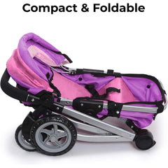 Deluxe Foldable Toy Baby Doll Stroller with Swivel Wheels, Adjustable Handle, Convertible Seat, Bassinet, and Diaper Bag