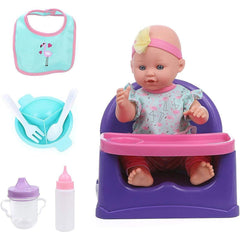 Doll Pretend Feeding Set 14" - Booster Feeding Seat, Baby Doll, High Chair, and More