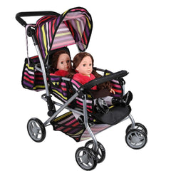 Double the Fun: Twin Doll Stroller with Swiveling Wheels and Carriage Bag