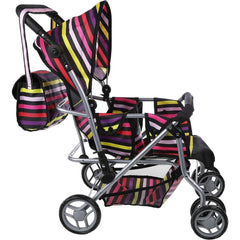 Double the Fun: Twin Doll Stroller with Swiveling Wheels and Carriage Bag