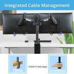 Dual Monitor Stand - Height Adjustable Gas Spring Desk Mount for 2 Monitors (10-27 inches) - Black