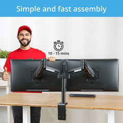 Dual Monitor Stand - Height Adjustable Gas Spring Desk Mount for 2 Monitors (10-27 inches) - Black