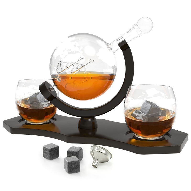 Elegant Etched Globe Whiskey Decanter Set - Perfect Gift for Men