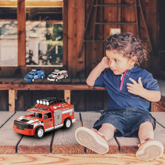 Emergency Rescue Vehicles Playset - Set of 3 Fire Truck, Police Car, Ambulance Toys with Lights and Sirens