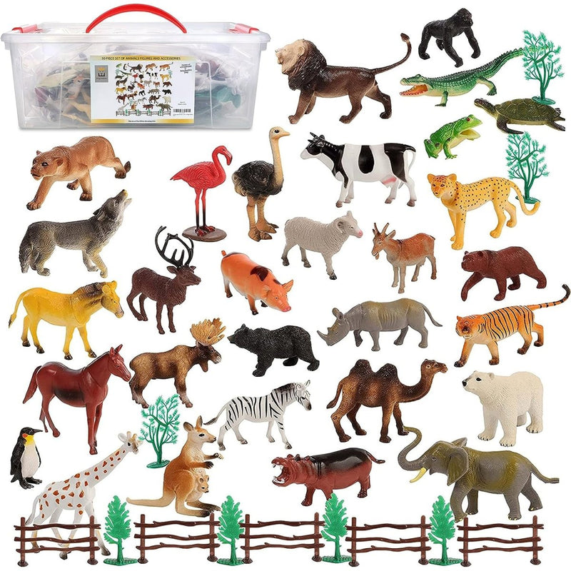 Engage Their Imagination with our 50-Piece Animal Plastic Figures Set! A Jungle of Fun for Toddlers and Kids