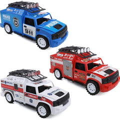 Engaging IQ Toys Set of 3 Emergency Rescue Vehicles Playset - Lights, Sirens, Action!