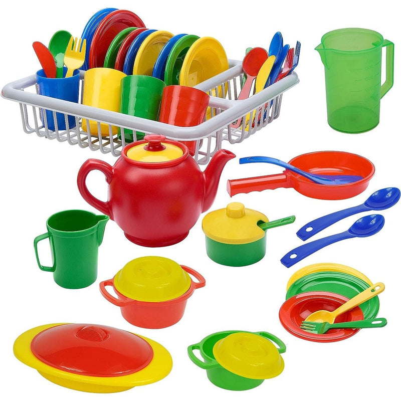 Enhance Playtime with the IQ Toys 40-Piece Play Dishes Set: Unbreakable Pretend Play Cookware for Toddlers' Kitchen Adventures