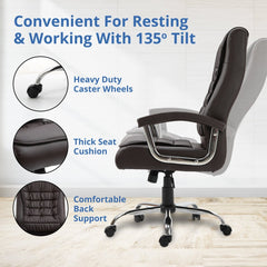 Ergonomic Office Chair for Home Office Desk - Luxurious Leather Bonded Executive Chair with Adjustable Height and High Back Lumbar Support - All Day Comfort, Black