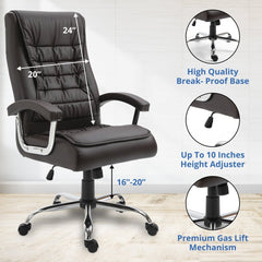 Ergonomic Office Chair for Home Office Desk - Luxurious Leather Bonded Executive Chair with Adjustable Height and High Back Lumbar Support - All Day Comfort, Black