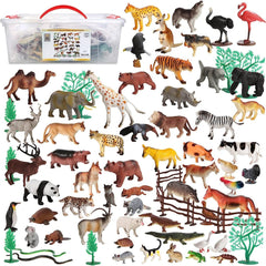 Explore the Animal Kingdom: 100-Piece Plastic Figure Playset with Accessories and Storage Container