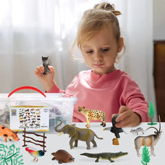 Explore the Animal Kingdom: 100-Piece Plastic Figure Playset with Accessories and Storage Container