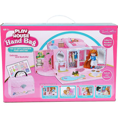 Fold & Go 50-Piece Travel Dollhouse Set with Doll, Furniture, and Accessories in a Portable Carry Case