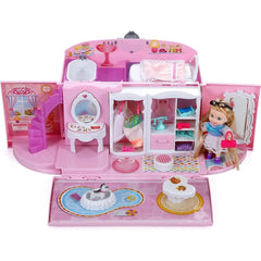 Fold & Go 50-Piece Travel Dollhouse Set with Doll, Furniture, and Accessories in a Portable Carry Case