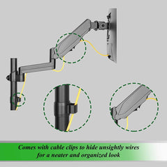 Gas Spring Desk Mount Monitor Stand - Adjustable Height Articulating Arm for 10"-27" LED/LCD/PDP Monitors - VESA 100x100 and 75x75 Compatible - 16 lb Capacity - Single Arm