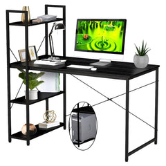 Halter 47 Inch Computer Desk with Reversible Shelves - Modern Home Office Writing Table with Storage - Easy Assembly, Brown