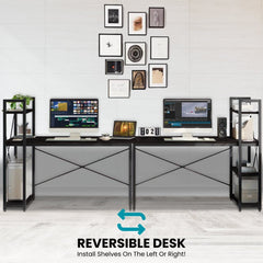 Halter 47 Inch Computer Desk with Reversible Shelves - Modern Home Office Writing Table with Storage - Easy Assembly, Brown