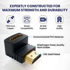 HDMI Angled Adapter - Enhance Your Connection 4K@60Hz, 1080p, Ultra HD, 2 Pack