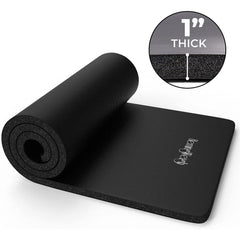 HemingWeigh 1-Inch Thick Non-Slip Yoga Mat for Home Workouts - Black