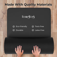 HemingWeigh 1-Inch Thick Non-Slip Yoga Mat for Home Workouts - Black