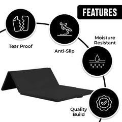 HemingWeigh 4 Fold Gymnastic Mats for Home and Gym, All-Purpose, Anti-Tear, 2 Inch Thick High Density Exercise Mat for Aerobics, Yoga, and Workout, Black