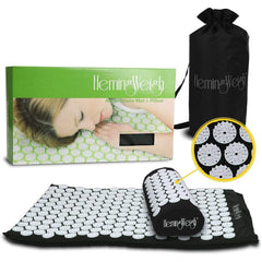 HemingWeigh Acupressure Mat and Pillow Set - Stress Relief (Black) - Includes Carry Bag